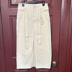 Mango Cream High Waist Midi Skirt with Belt Loops